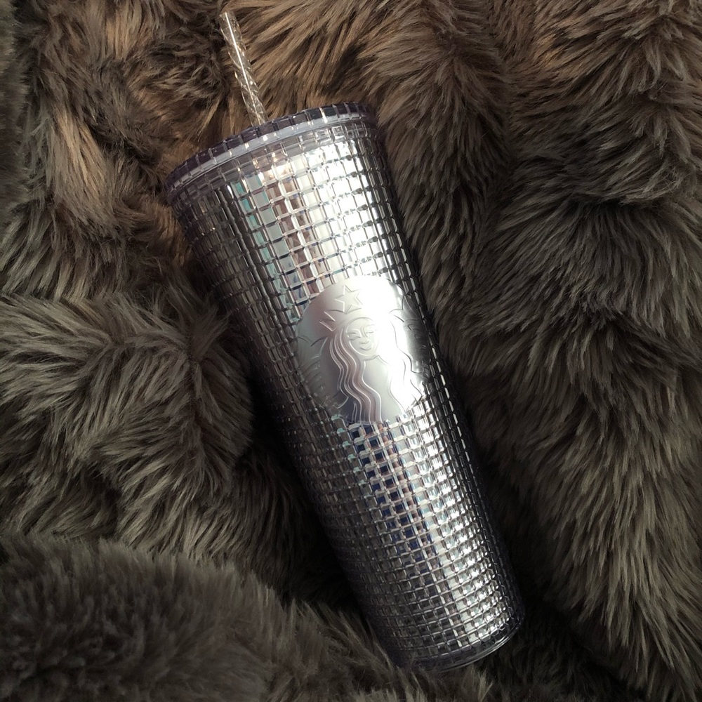 Silver grid Starbucks tumbler cup